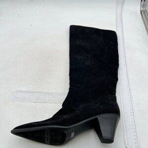 Womens Faux Suede Knee High Boots Pointed Toe High Chunky Heel Side Zipper Black